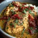 Delicious Marry Me Chicken cooked in a crockpot, served with parsley garnish