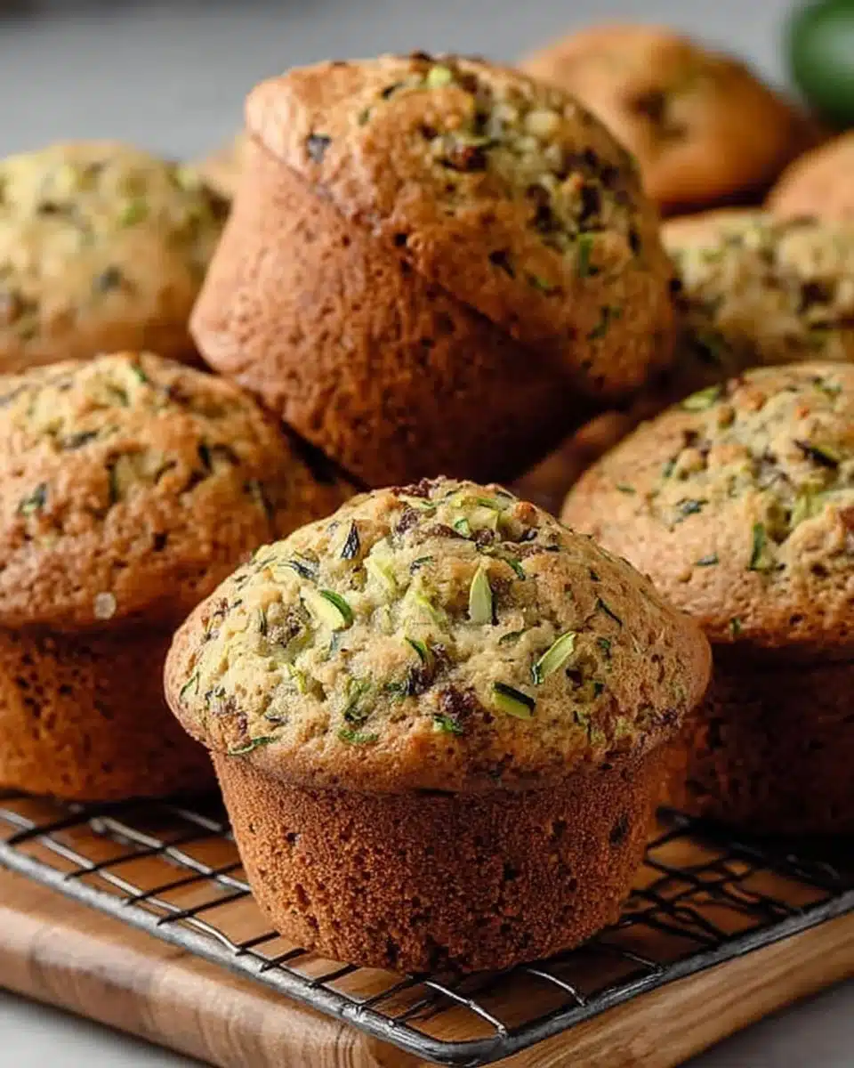 Deliciously healthy zucchini muffins stacked on a plate