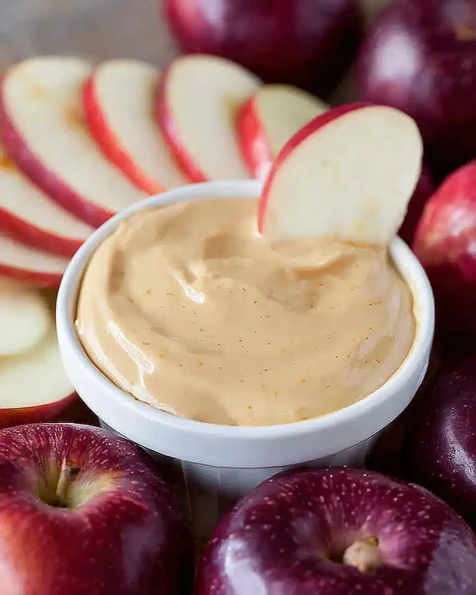 Delicious easy caramel apple dip served with fresh apple slices