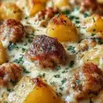 Delicious Garlic Parmesan Chicken cooked in a crockpot with potatoes.