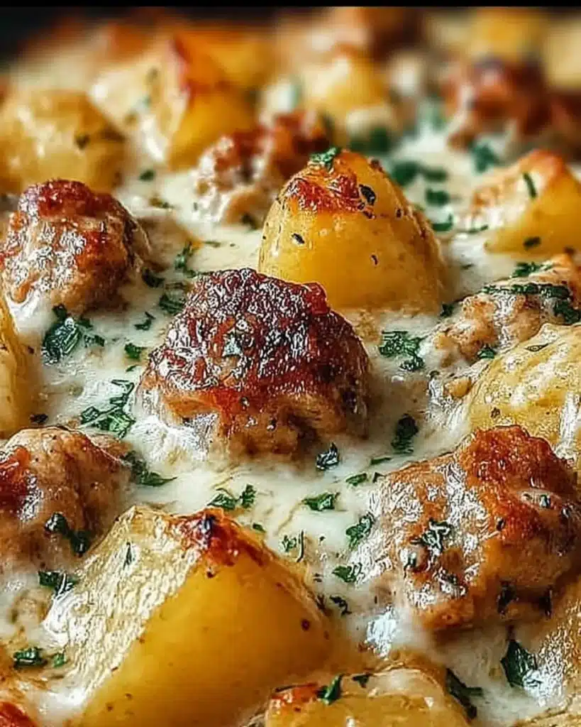 Delicious Garlic Parmesan Chicken cooked in a crockpot with potatoes.