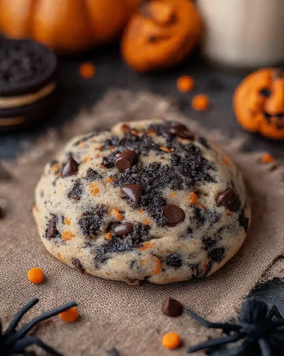 Halloween Oreo Cookies stuffed in chocolate chip cookie dough