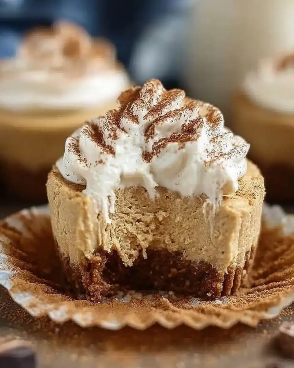 Healthy pumpkin cheesecakes served with a sprinkle of cinnamon and nutmeg