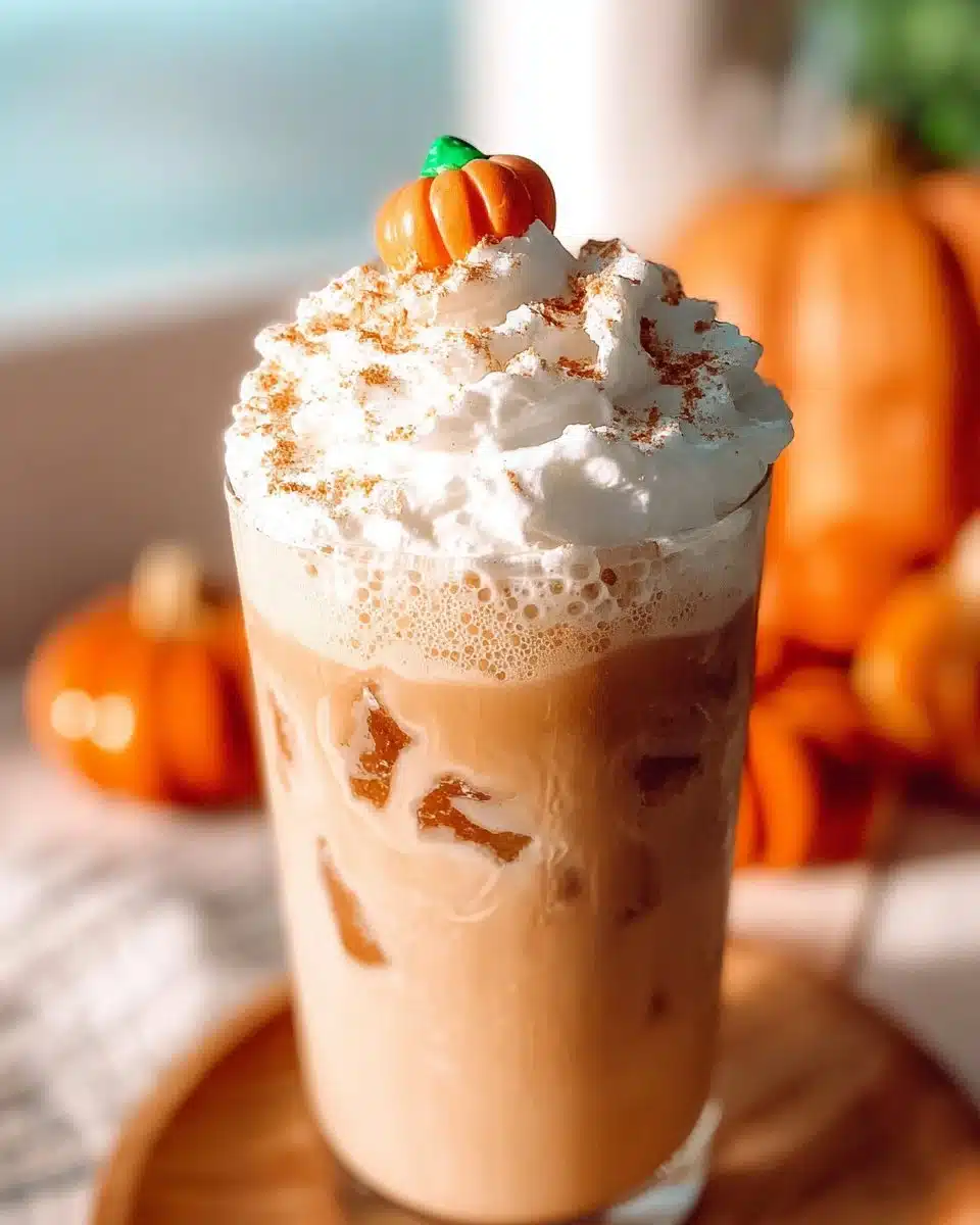 Iced Pumpkin Spice Latte Starbucks copycat recipe in a cozy setting