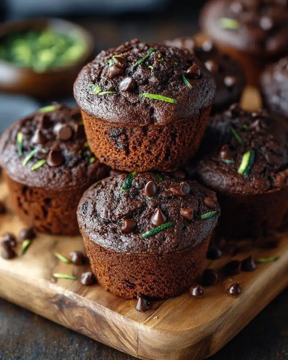 Delicious double chocolate zucchini muffins fresh out of the oven.