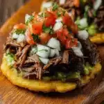 Delicious Mexican tostadas topped with grilled beef and fresh toppings.