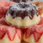 A beautifully layered mini Neapolitan cake showcasing chocolate, vanilla, and strawberry flavors.