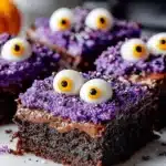 Delicious Monster Mash Brownies decorated for Halloween