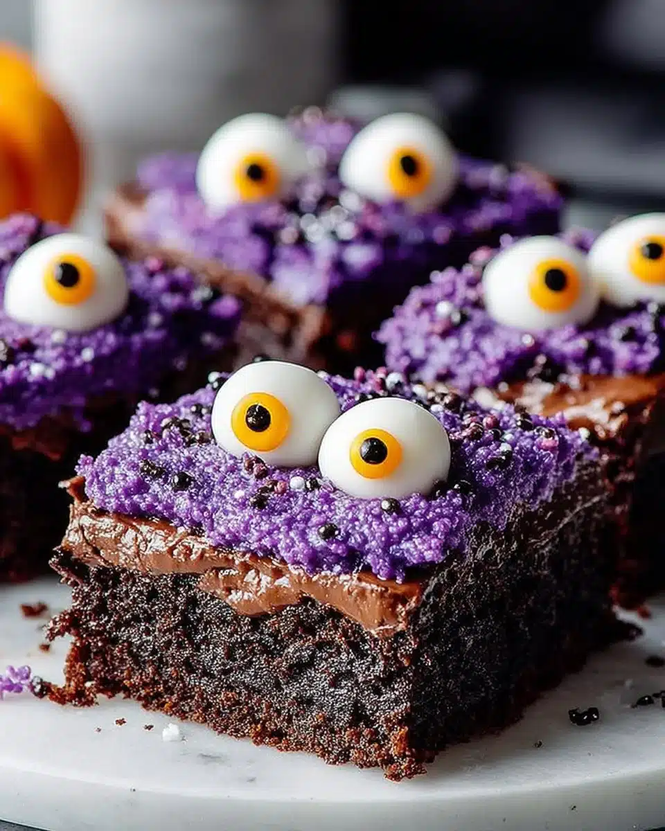 Delicious Monster Mash Brownies decorated for Halloween