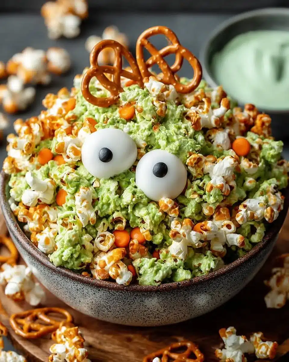 A bowl of Monster Munch popcorn with various flavors and colors.