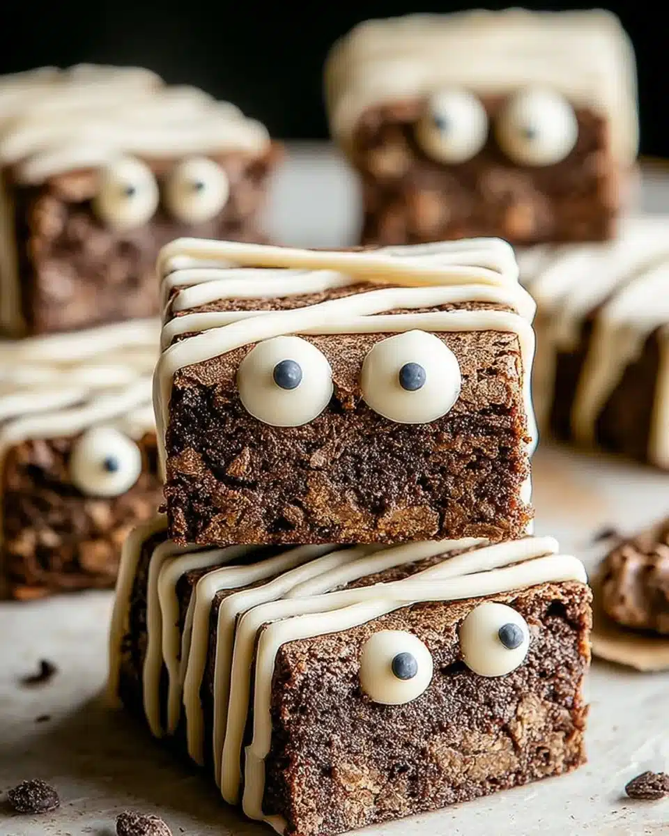 Delicious Mummy Brownies decorated for Halloween