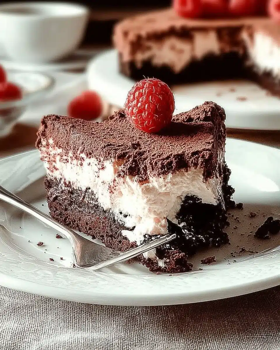 Neapolitan Brownie Bottom Cake with chocolate, strawberry, and vanilla layers.