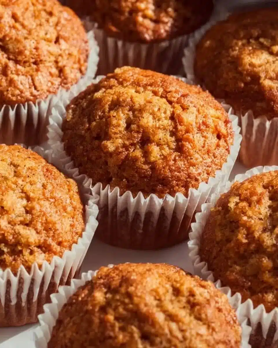 Freshly baked oatmeal muffins with oats and nuts on a wooden table