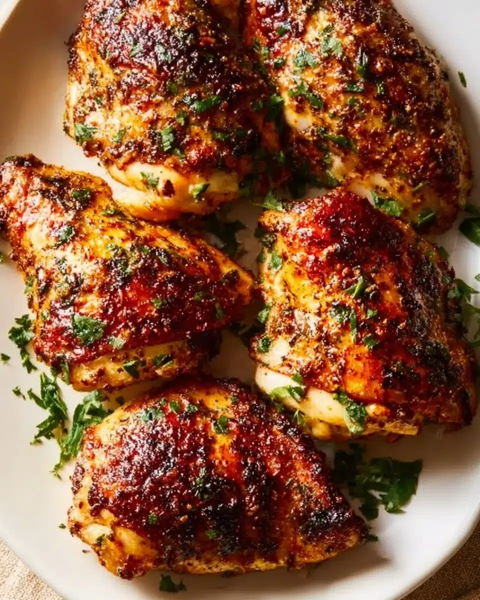 Perfectly baked bone-in chicken with crispy skin and juicy interior