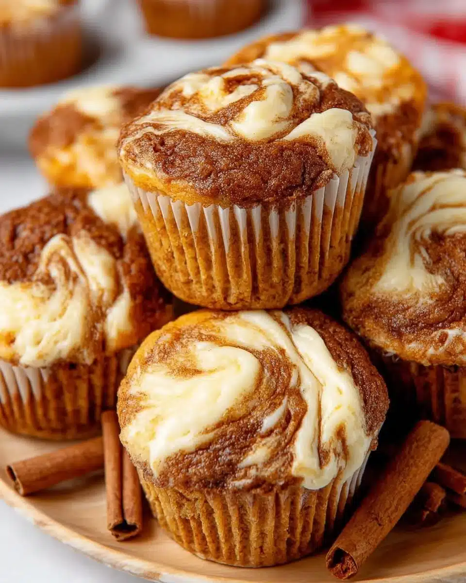 Delicious pumpkin cream cheese swirl muffins fresh out of the oven