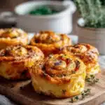 Delicious Pumpkin Puff Pastry pinwheels served on a platter.