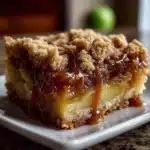 Delicious salted caramel apple crumble bars served on a plate.
