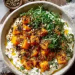 Savory Pumpkin Cottage Cheese Bowl with toppings and herbs