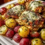 Slow Cooker Parmesan Garlic Chicken with Potatoes ready to serve.