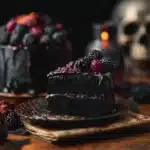 Spooky black velvet Halloween cake decorated with creepy designs.