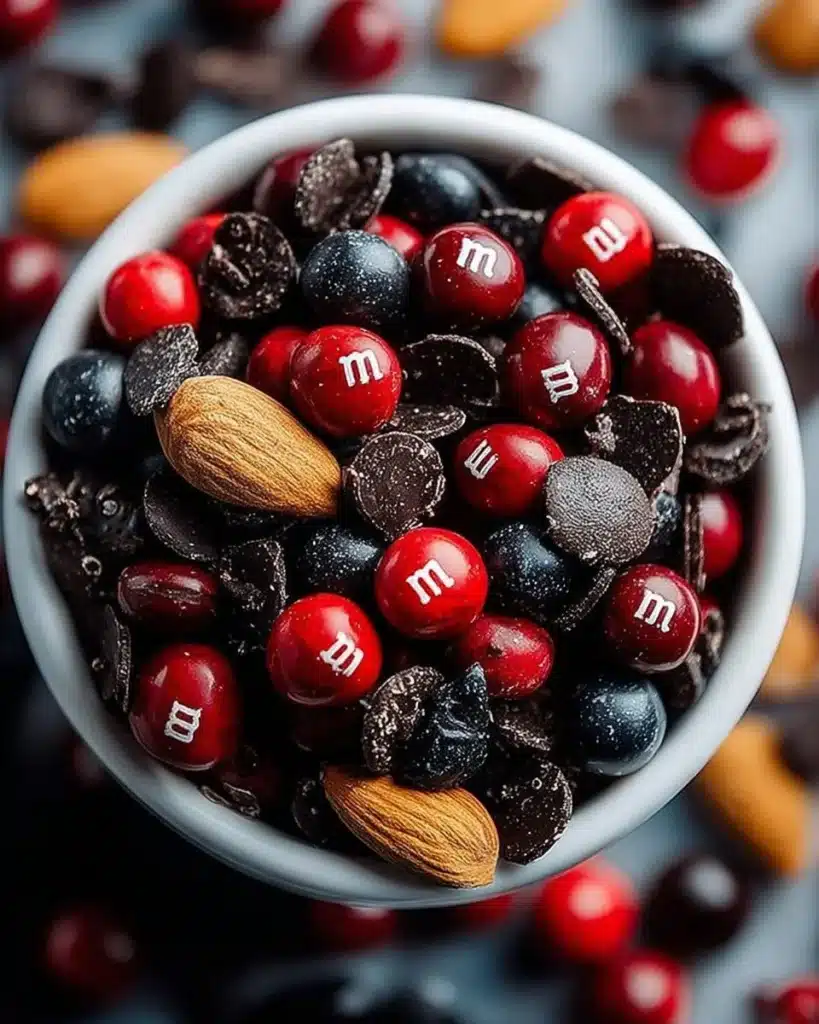 Vampire Bite Trail Mix featuring spooky ingredients and vibrant packaging.