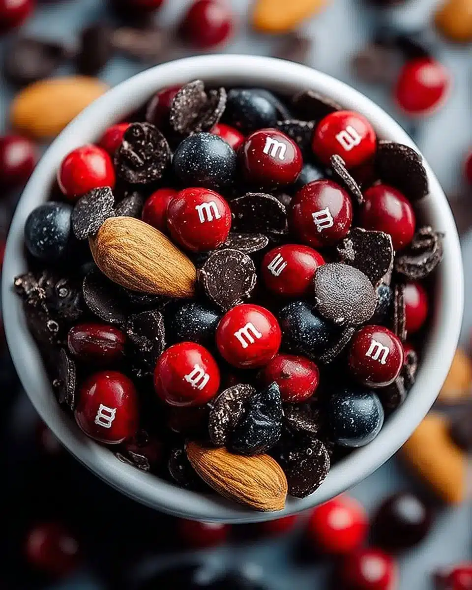 Vampire Bite Trail Mix featuring spooky ingredients and vibrant packaging.