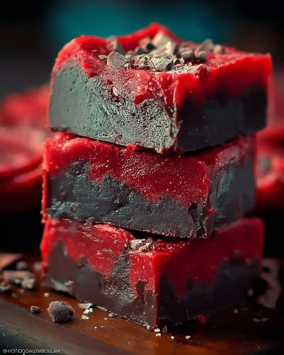 A spooky batch of homemade vampire fudge in Halloween-themed packaging.