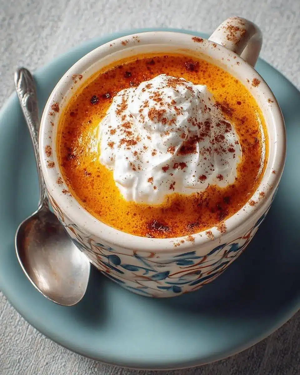 Warm pumpkin spice drink in a cozy setting with autumn decorations