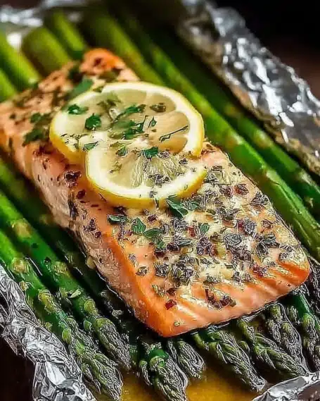 High Protein Baked Salmon in Foil with Asparagus