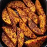 Air fryer cajun sweet potato wedges on a plate