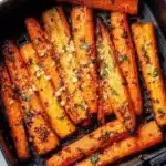 Air fryer carrots tossed in honey garlic butter for a tasty side dish