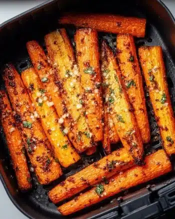 Air fryer carrots tossed in honey garlic butter for a tasty side dish
