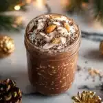 Bowl of delicious Almond Joy Overnight Oats topped with almonds and chocolate.