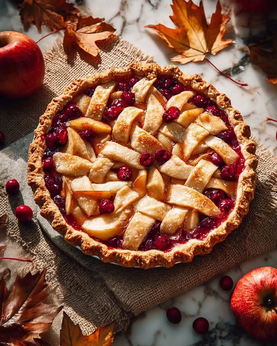 Homemade Apple Cranberry Pie with fresh apples and cranberries