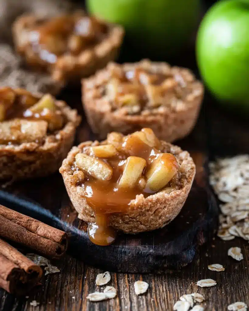 Apple Crisp Cookie Cups baked and garnished with cinnamon and apple slices.