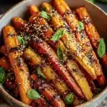 Balsamic roasted carrots garnished with herbs on a plate
