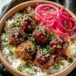 Delicious BBQ meatball bowl served with fresh ingredients and sauce
