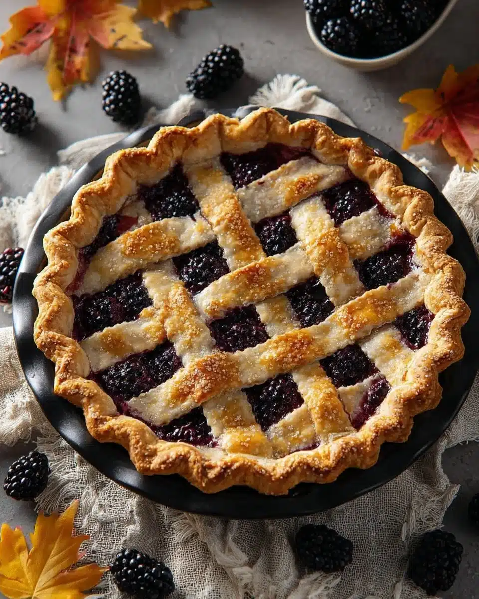 Freshly baked blackberry pie with a golden crust and juicy filling