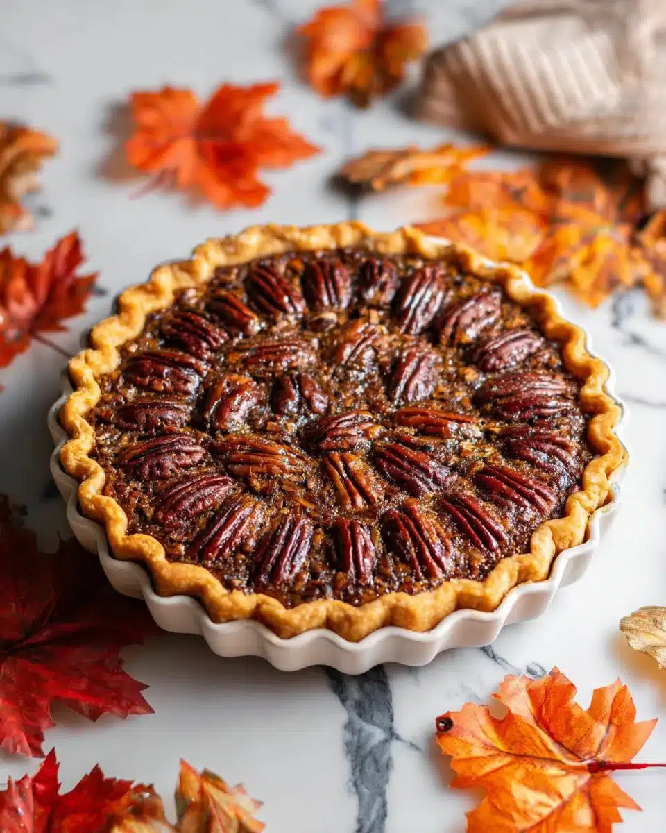 Delicious Bourbon Pecan Pie with a rich filling and golden crust
