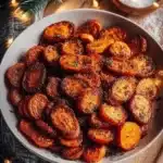 Brown Sugar Baked Carrots served on a plate with herbs