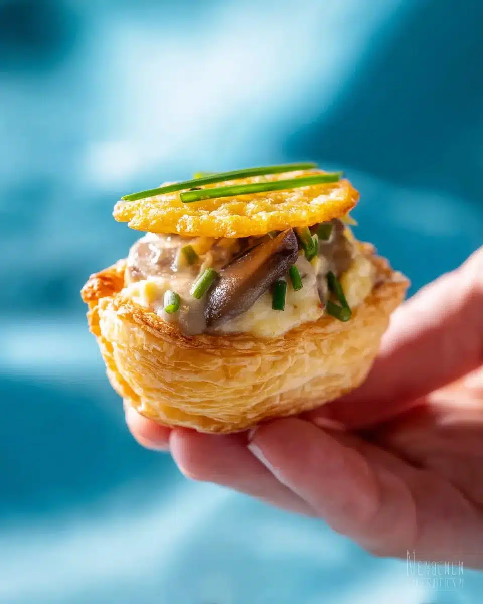 Flaky Chicken Mushroom Puff Pastry cases ready to be served.