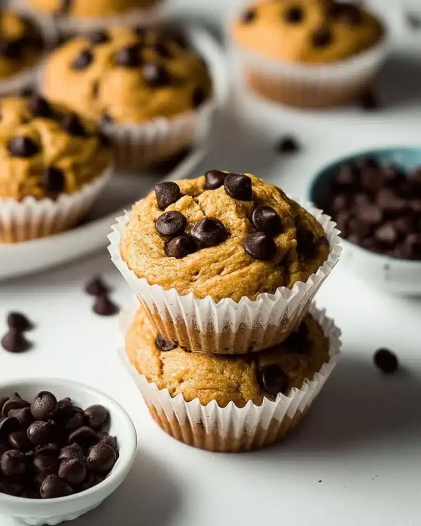 Chocolate chip muffins made with chickpeas, a healthy and delicious treat