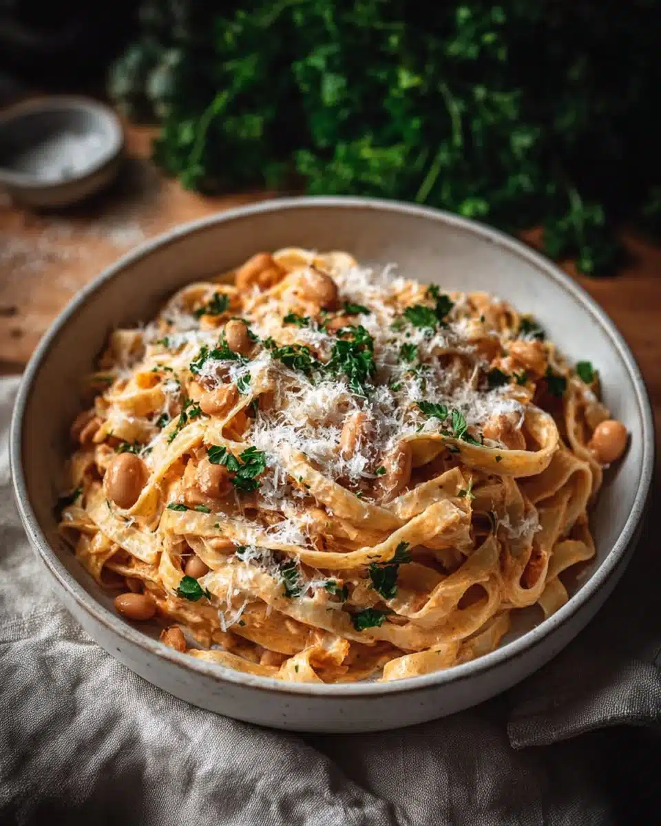 Creamy Marry Me Butter Bean Pasta served in a bowl with fresh herbs