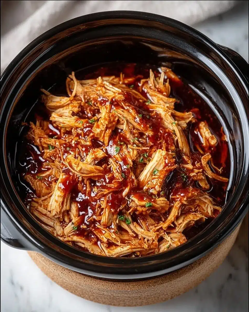 Crockpot BBQ Pulled Chicken served with coleslaw and buns