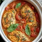 Crockpot Creamy Tomato Basil Chicken with herbs and cream sauce