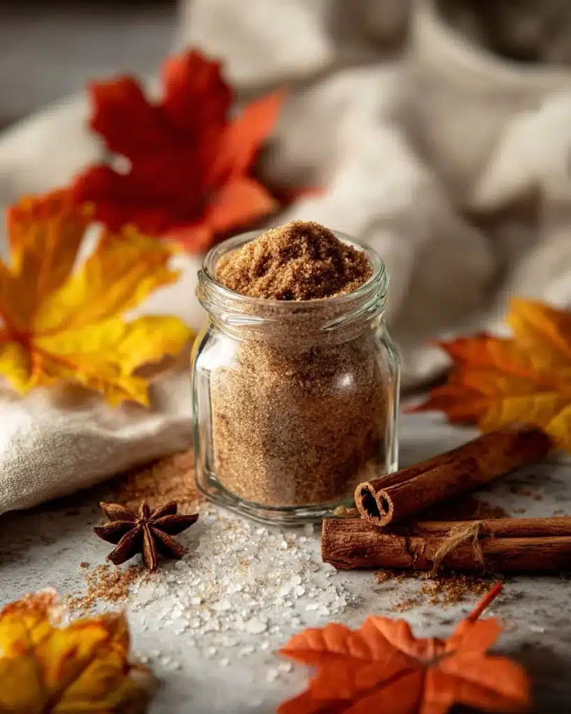 Fall spiced sugar blend for enhancing autumn recipes and drinks.