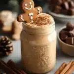 A bowl of gingerbread cookie overnight oats topped with cinnamon and nuts.