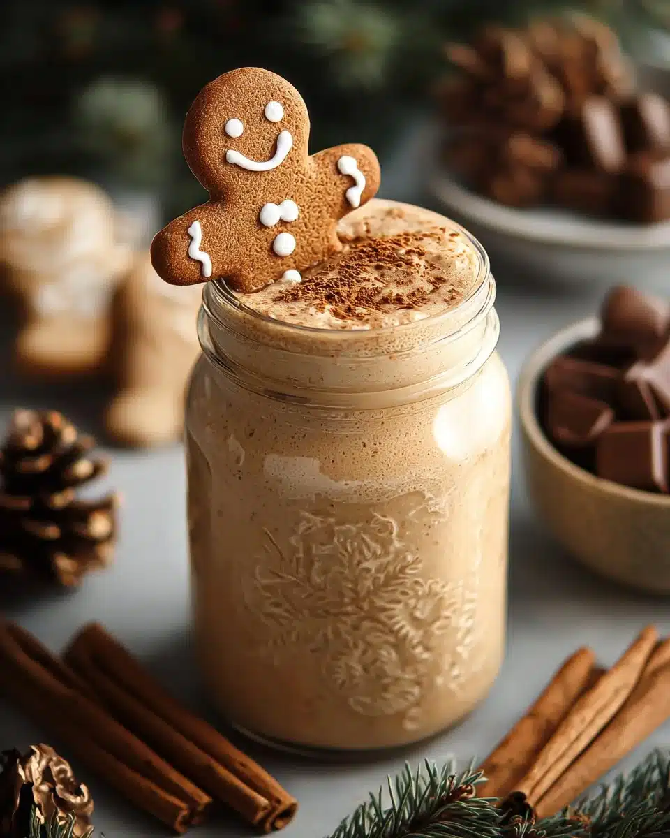 A bowl of gingerbread cookie overnight oats topped with cinnamon and nuts.