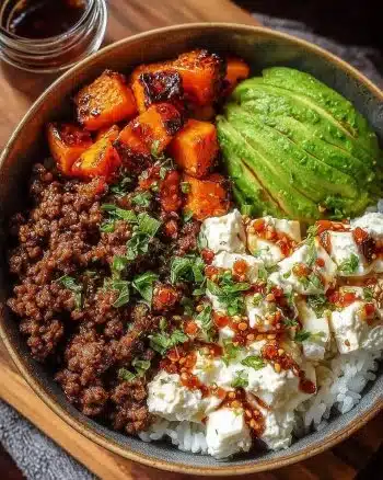 Delicious Ground Beef Hot Honey Bowl with fresh ingredients and vibrant flavors