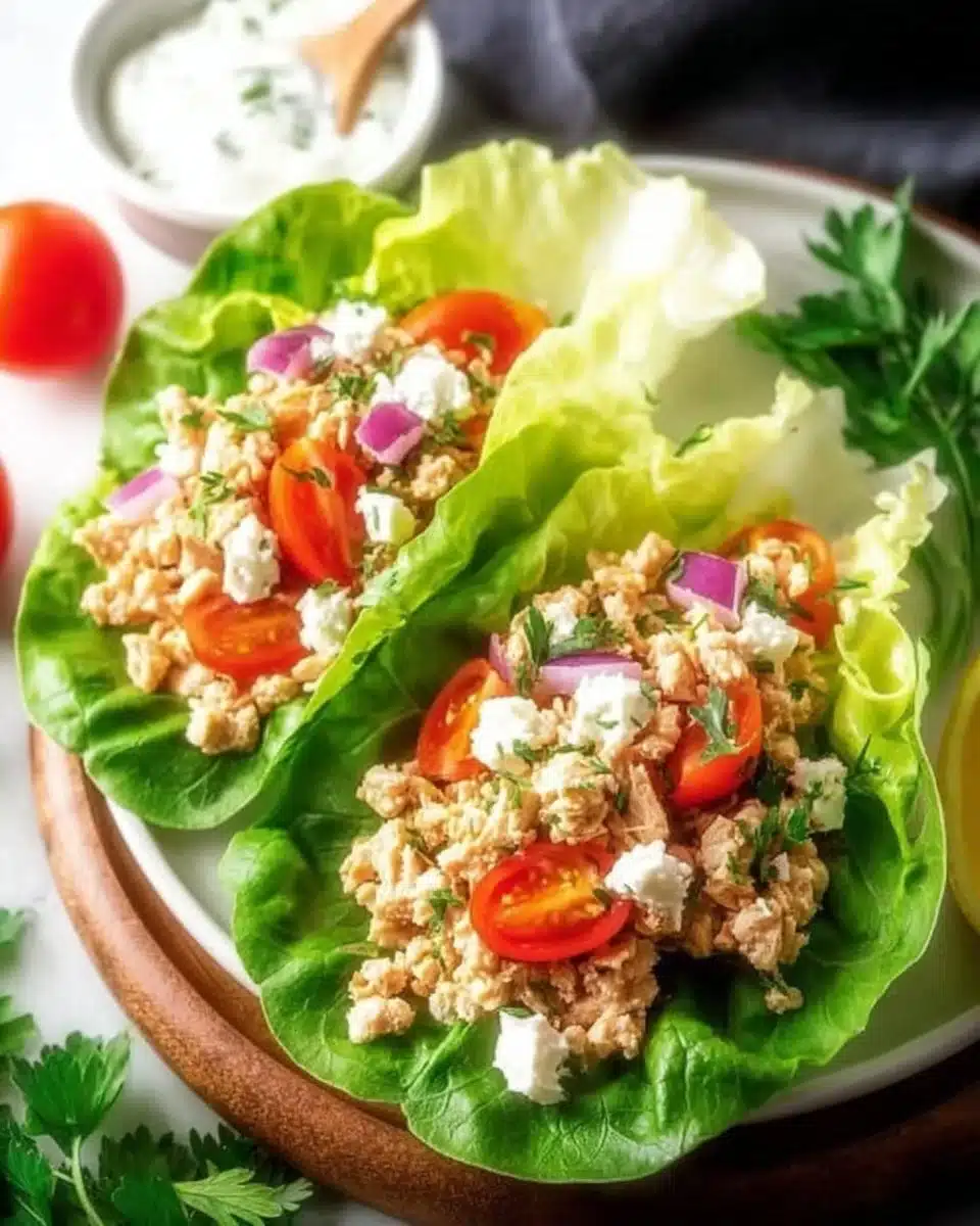 Healthy Tuna Salad Lettuce Wraps on a plate